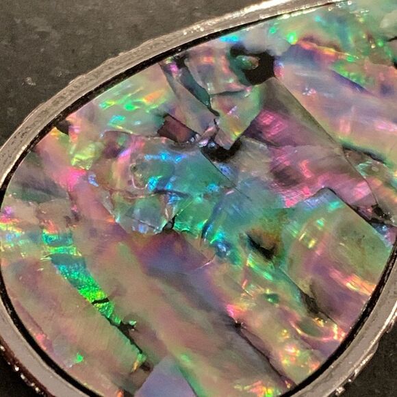 Iridescent Faux Abalone Shell Teardrop Pendant Necklace - Mother of Pearl Finish - Picture 5 of 10